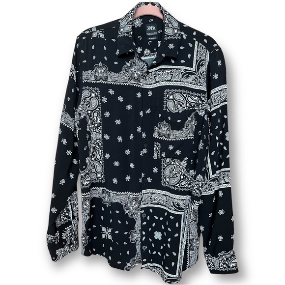 Zara Tops Zara Bandana Print Western Shirt Paisley Button Down